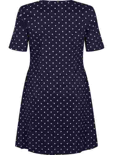 Gestippelde katoenen jurk met korte mouwen, Night Sky Dot, Packshot image number 1