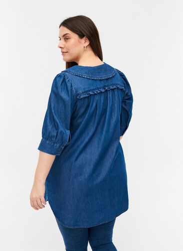 Tunique en jean avec col et fermeture boutonnée, Blue denim ASS, Model image number 1