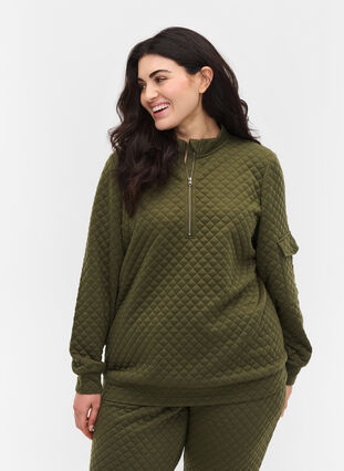 Gewatteerde sweater met rits, Ivy Green, Model image number 0