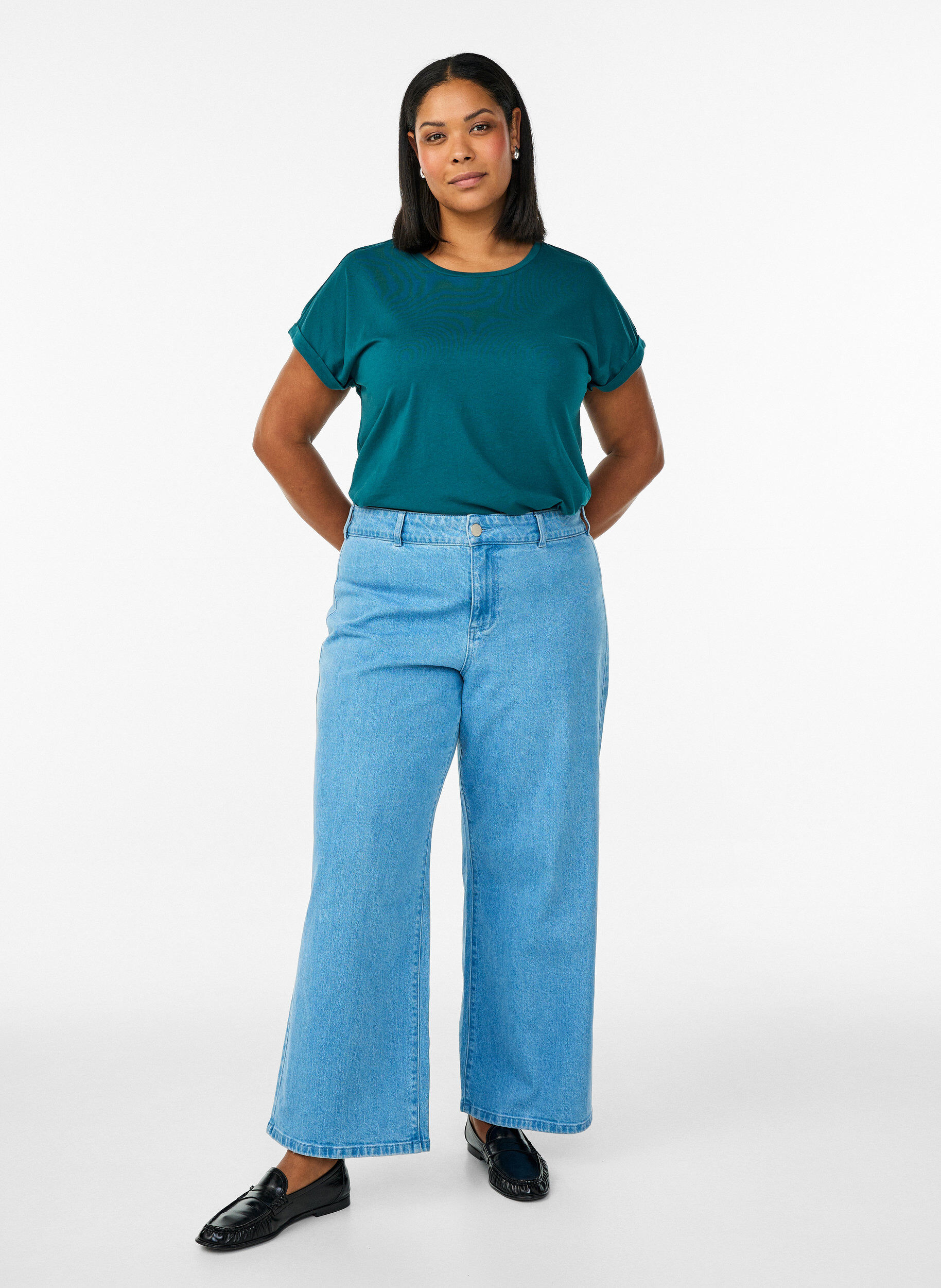 ZizziT-shirt met korte mouwen in een katoenmix, Groen, Model image number 1