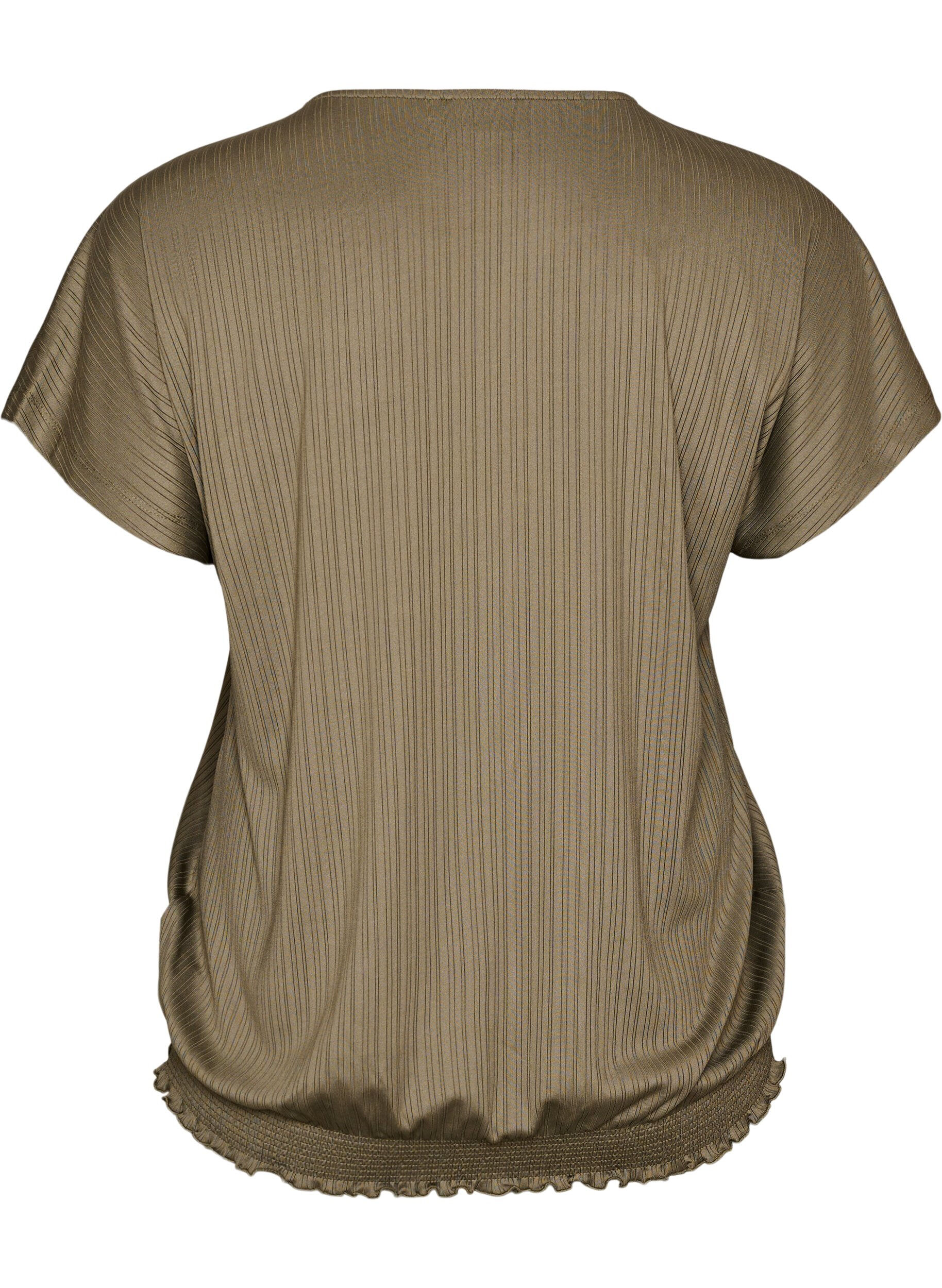 ZizziBlouse en jersey avec rayures textur&eacute;es et ourlet smock&eacute;, Marron, Packshot image number 1