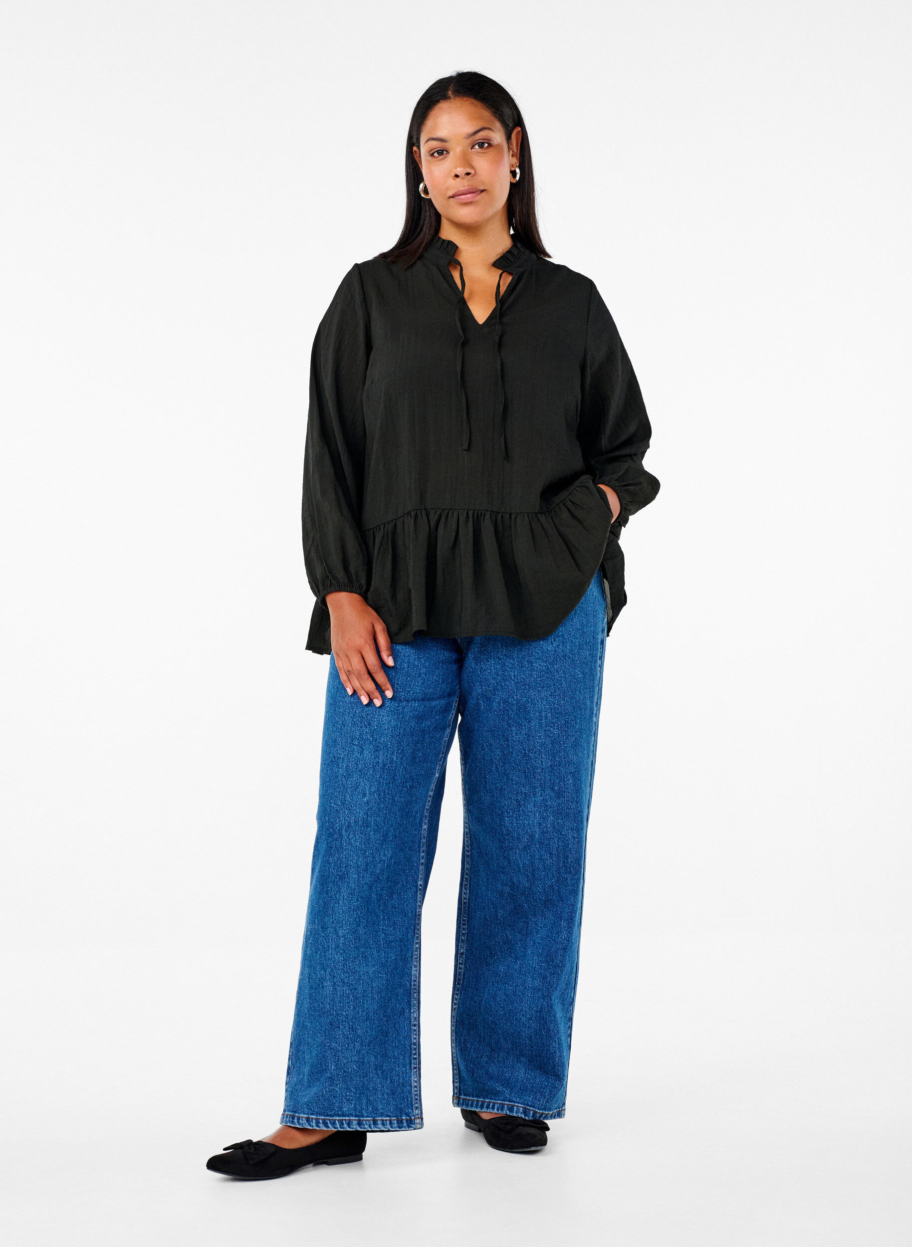 ZizziViscose blouse met peplum, Zwart, Model image number 1