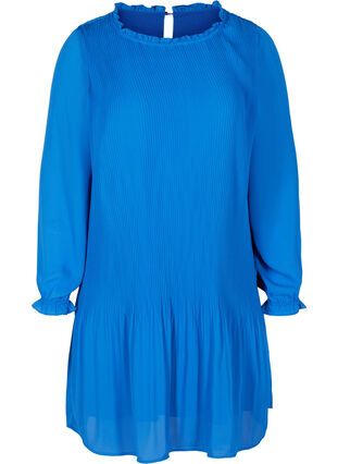 Robe plissée à manches longues et volants, Dazzling Blue, Packshot image number 0