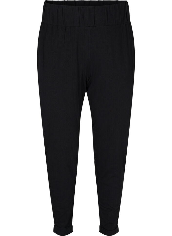 Pantalon en coton à revers, Noir, Packshot image number 0