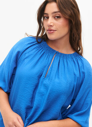 A-vormige viscose blouse met 3/4 mouwen, Strong Blue, Model image number 2