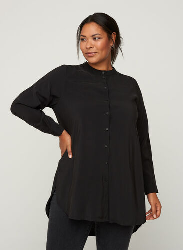 Lange blouse in viscose, Black, Model image number 0