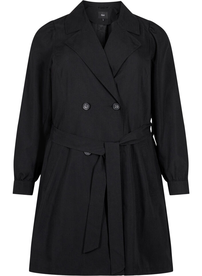 Trench-coat avec ceinture et poches, Black, Packshot image number 0