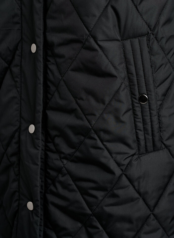 Lange gewatteerde gilet met drukknoopsluiting, Zwart, Packshot image number 3