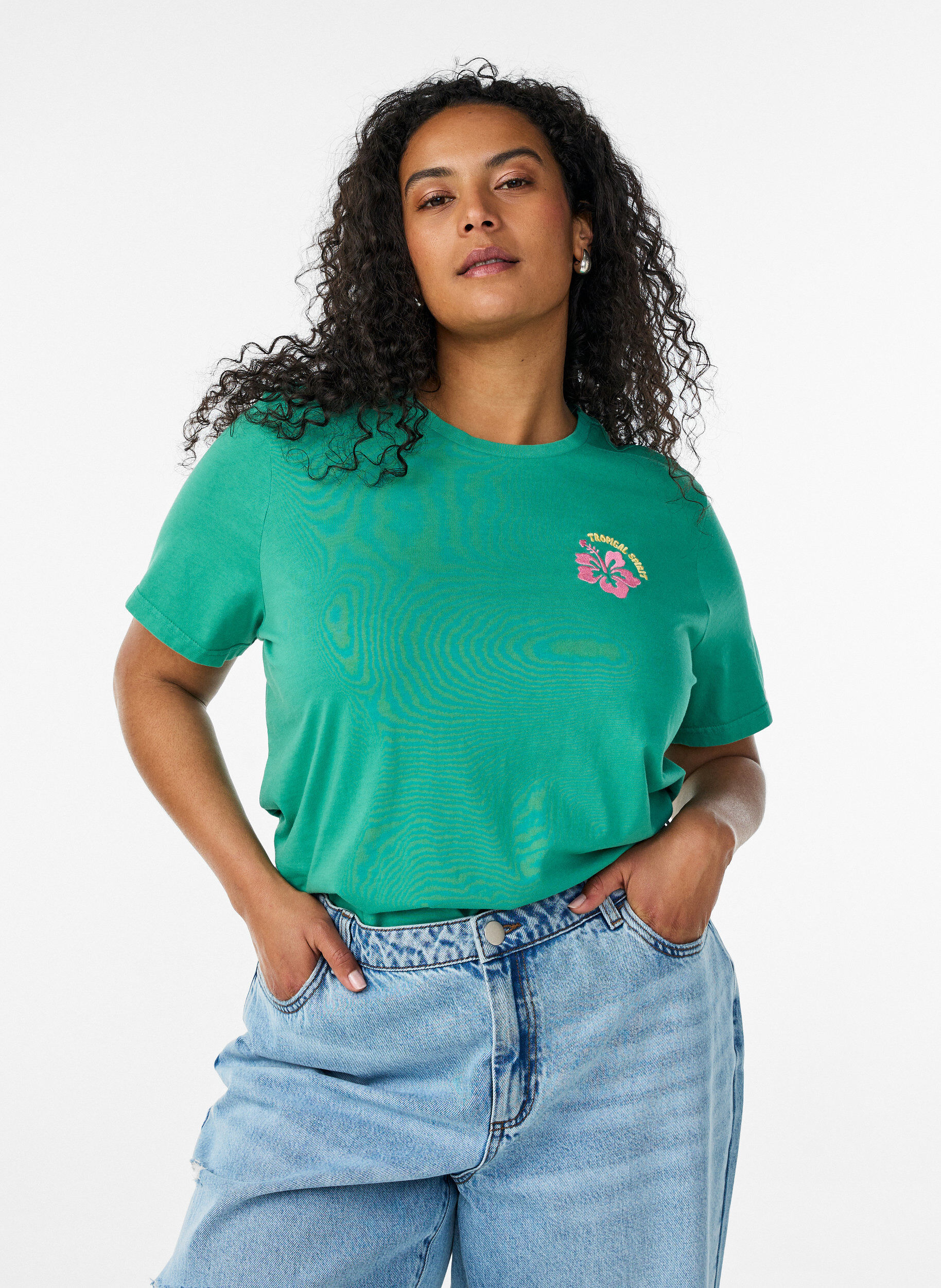 ZizziT-shirt en coton biologique avec impression au dos, Vert, Model image number 0