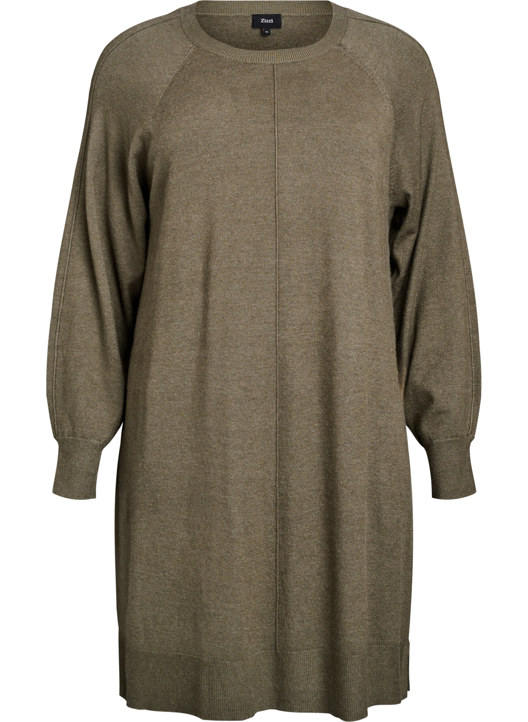 ZizziRobe courte en maille &agrave; manches raglan et couture centrale, Vert Kaki, Packshot image number 0