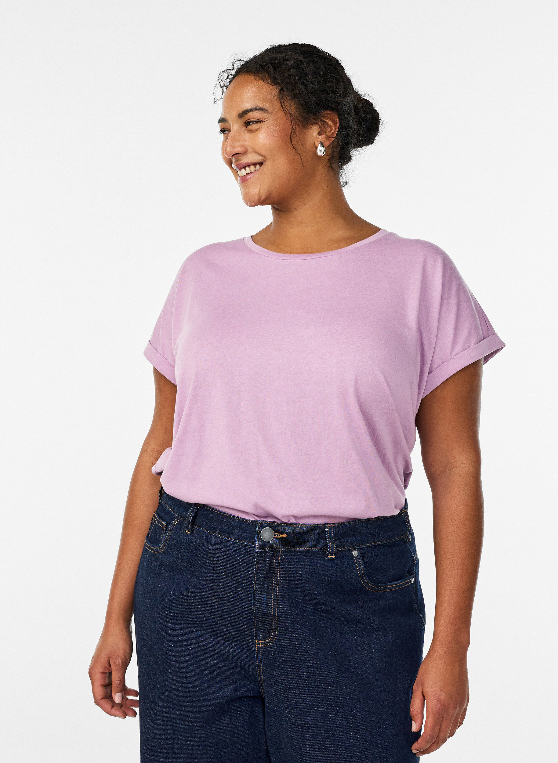 ZizziT-shirt met korte mouwen van katoenmix, Paars, Model image number 0