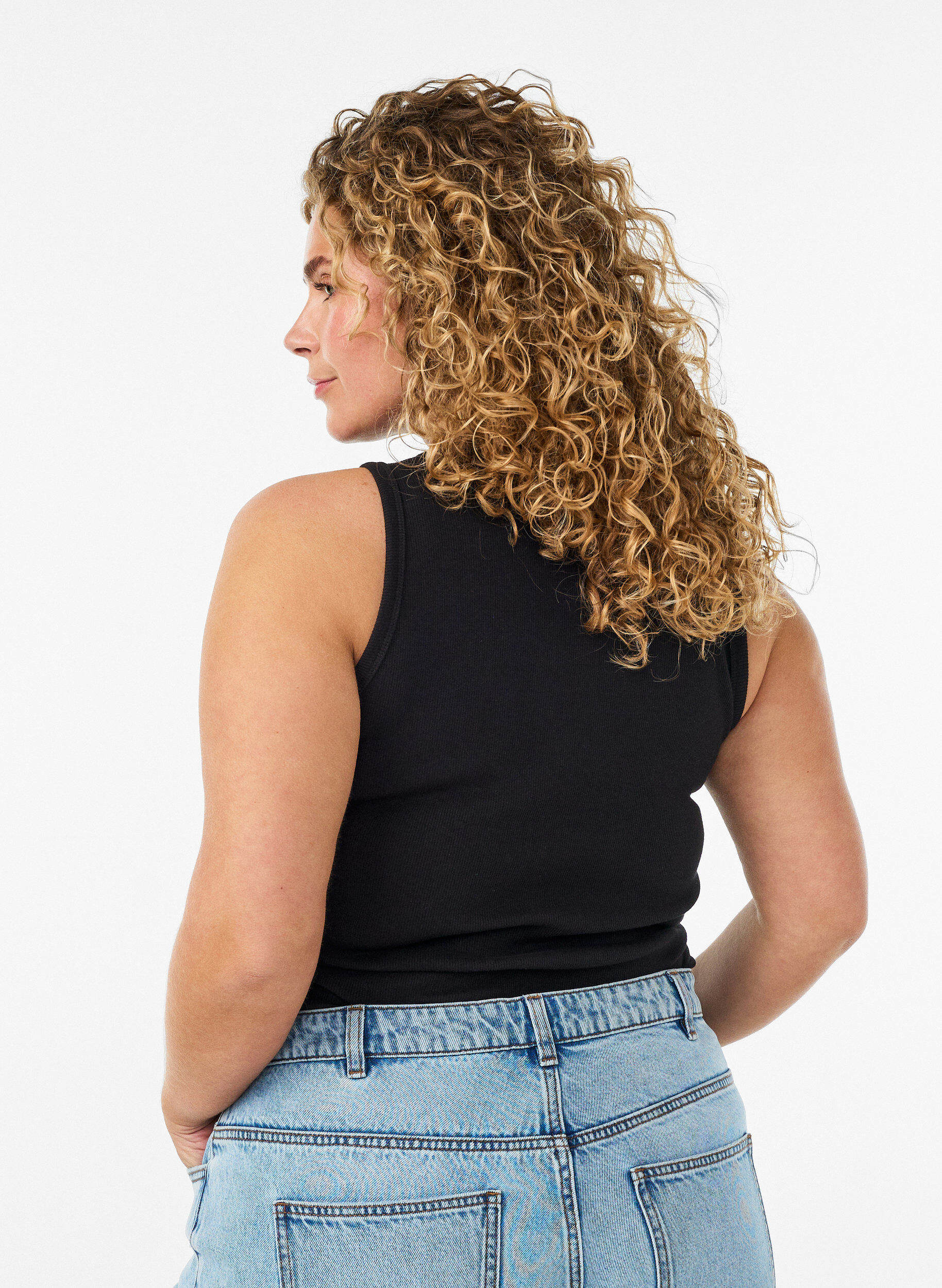 ZizziKatoenen ribtop met hoge hals, Zwart, Model image number 2