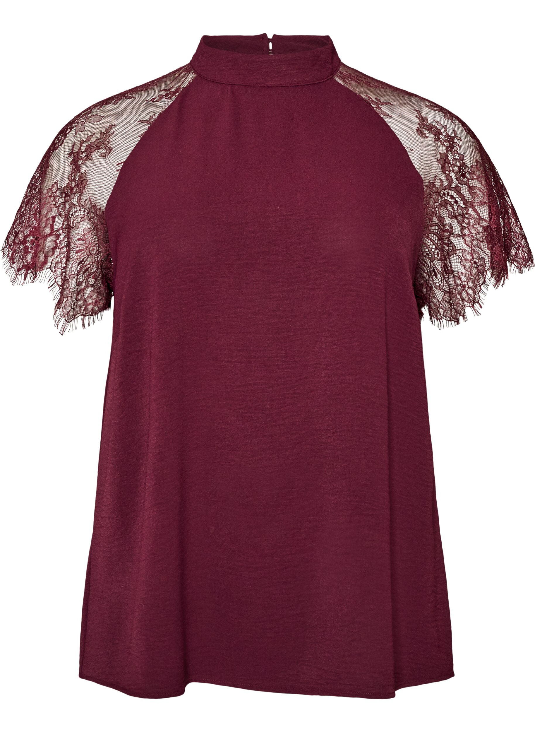 Blouse met korte kanten mouwen en hoge hals