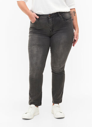 Jeans Emily Slim fit à taille régulière, Dark Grey Denim, Model image number 2