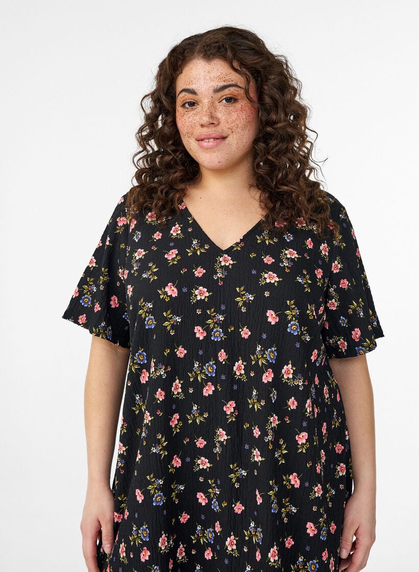 FLASH - Robe &agrave; manches courtes avec col en V, Noir, Model image number 2