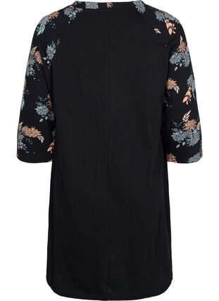 robe de nuit en coton avec détail imprimé, Black Flower AOP, Packshot image number 1