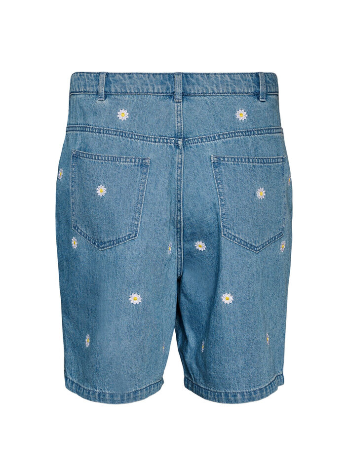 High waist denimshorts met bloemenborduursel, Blauw, Packshot image number 1