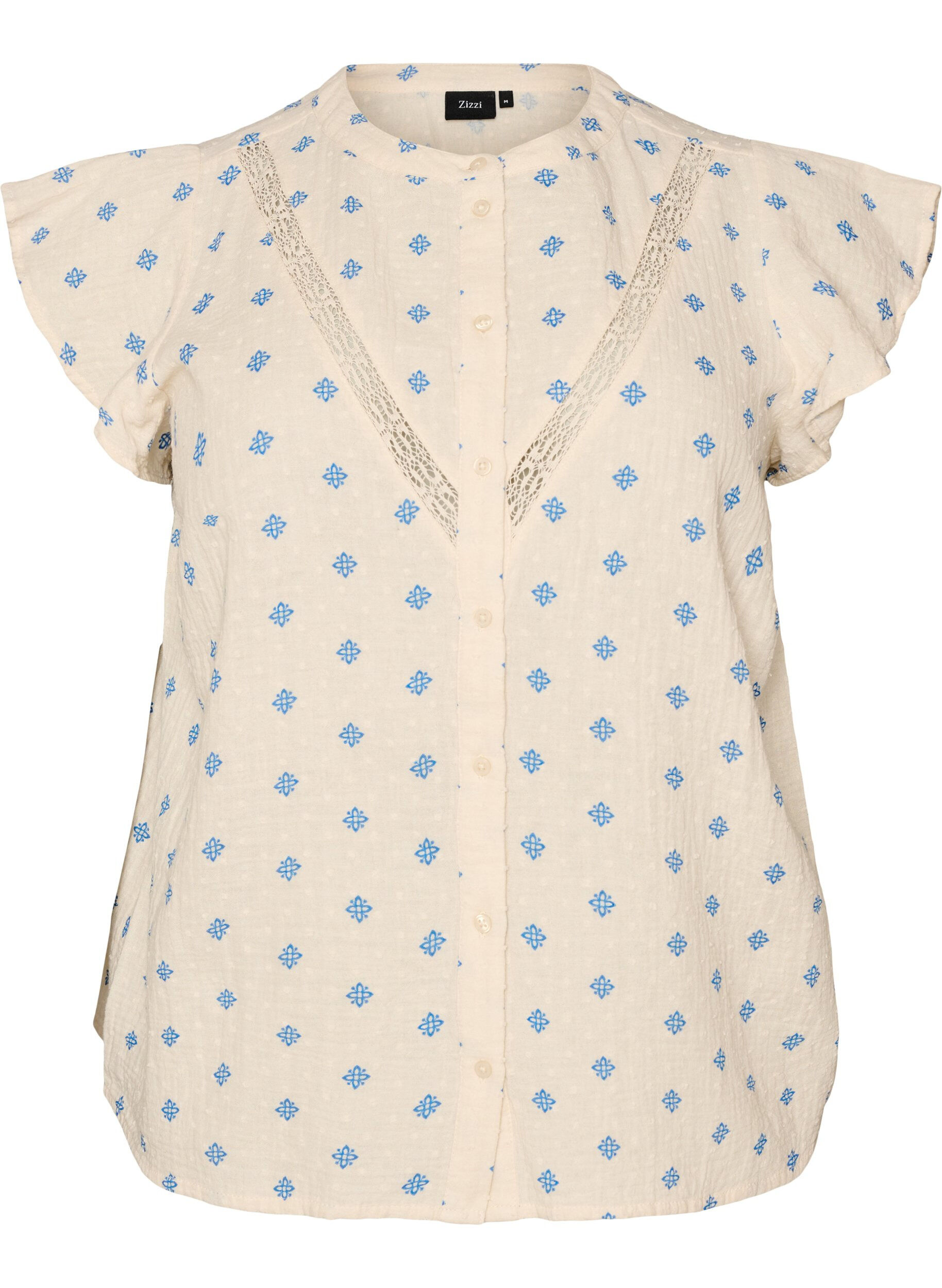 ZizziMouwloze blouse met gehaakte afwerking en ruchesdetails, Beige, Packshot image number 0