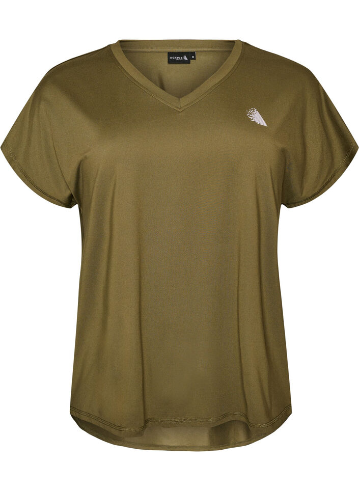 T-shirt de sport &agrave; manches courtes avec col en V, Vert, Packshot image number 0