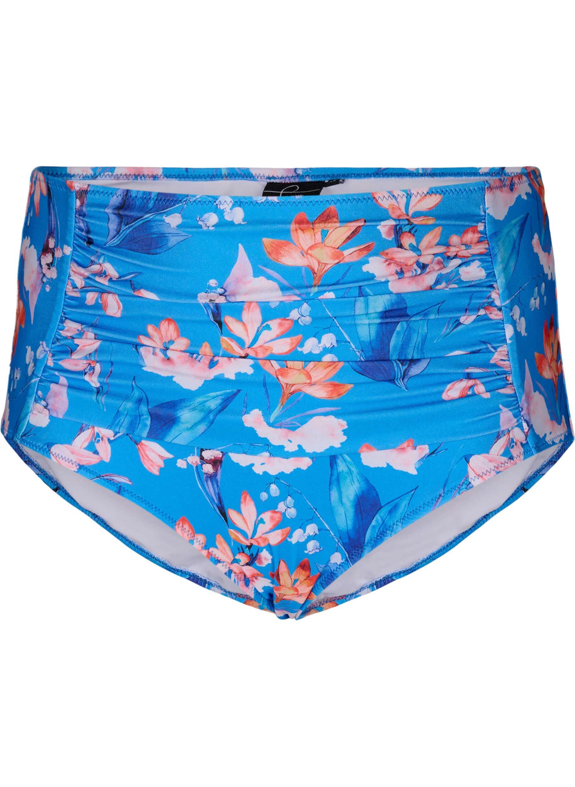 ZizziBikinibroekje met extra hoge taille en print, Blauw, Packshot image number 0