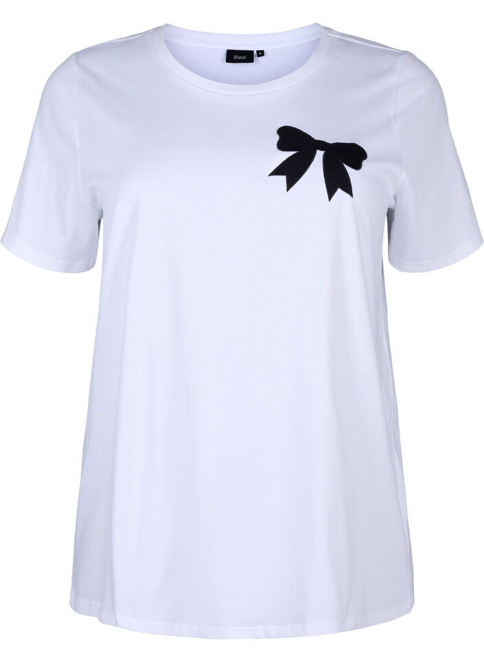 T-shirt en coton avec nœud papillon, Bright Wh. W. Black , Packshot image number 0