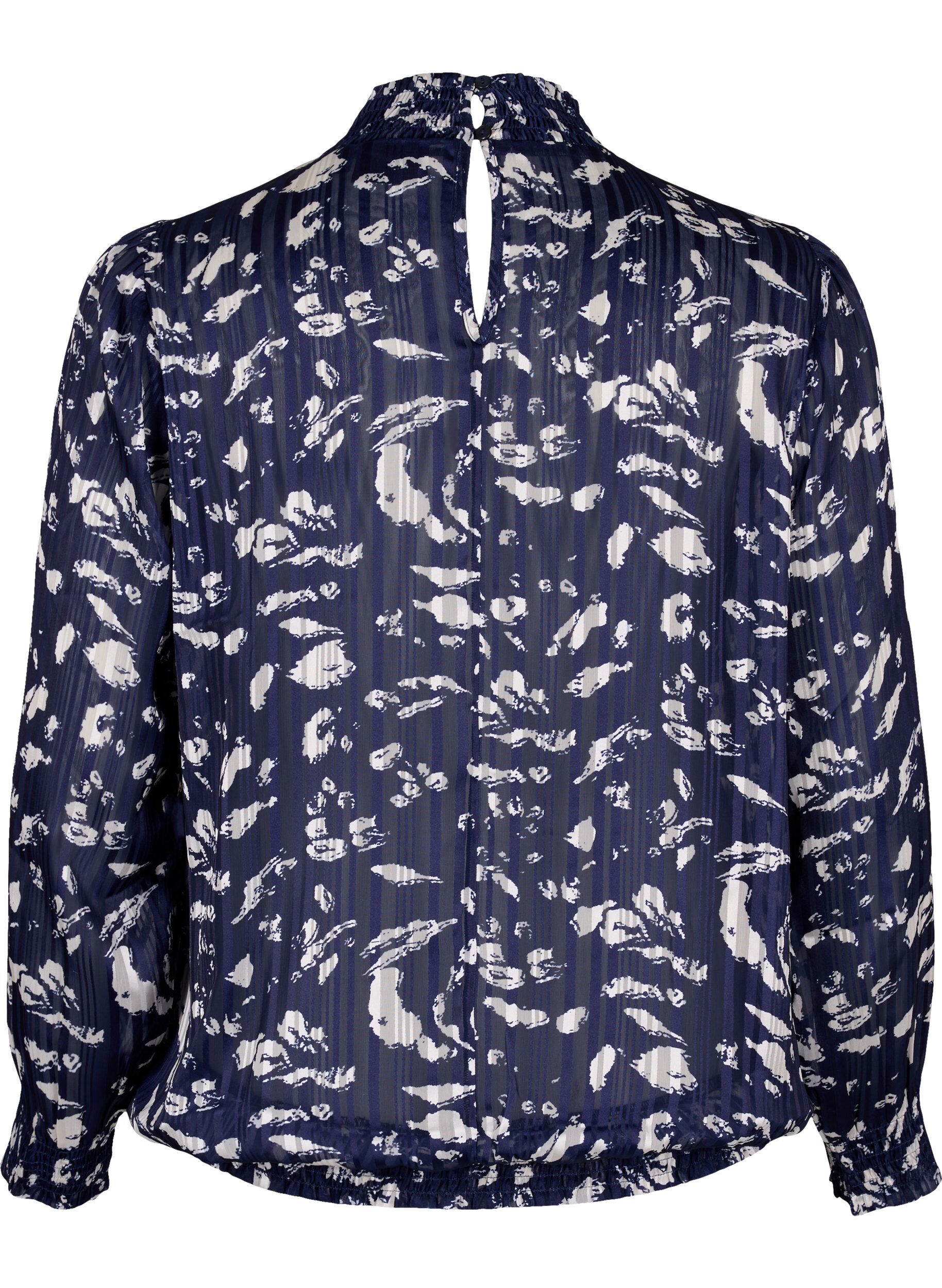ZizziSmok blouse met print, Blue Leaf AOP, Packshot image number 1