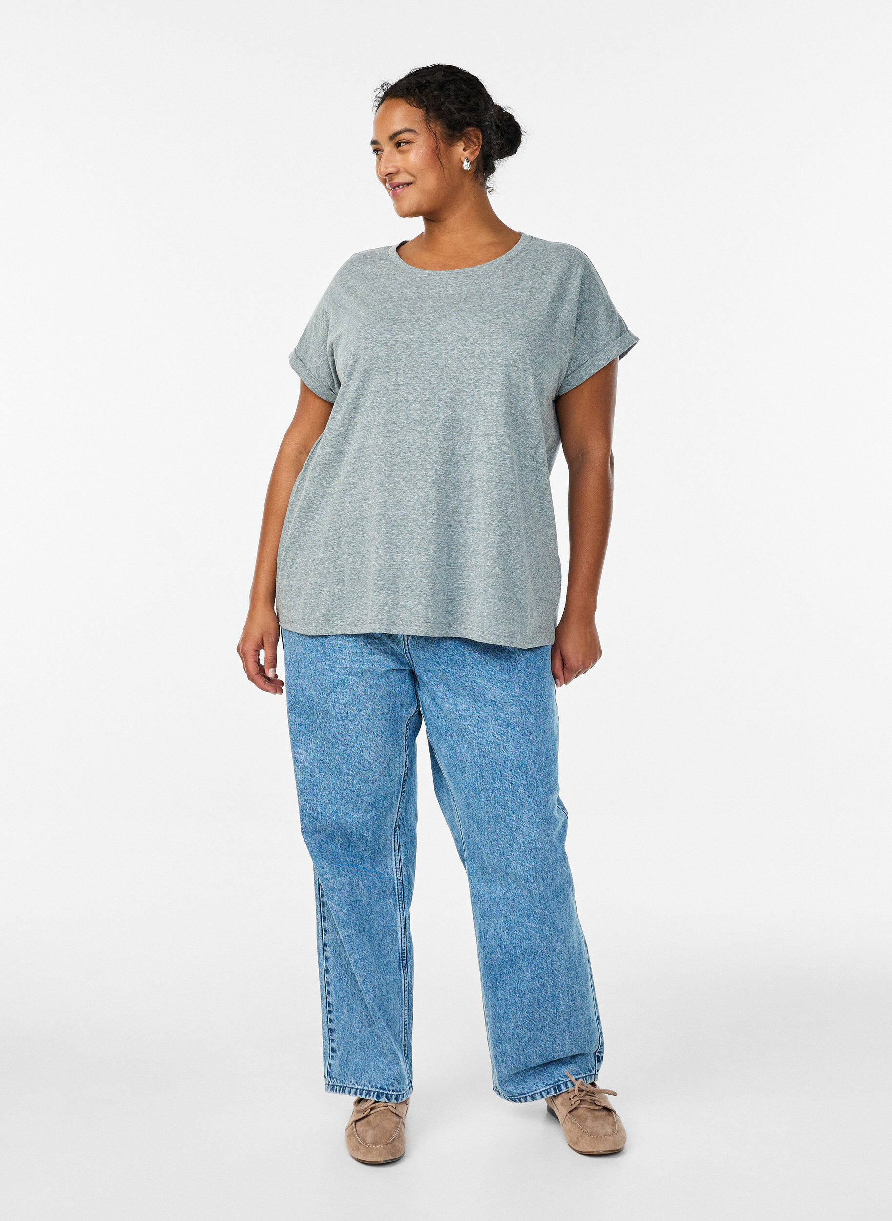 Zizzi T-shirt m&eacute;lang&eacute; &agrave; manches courtes, Vert fonc&eacute;, Model image number 1