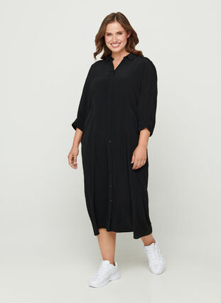 Robe chemise viscose, Black, Model image number 2