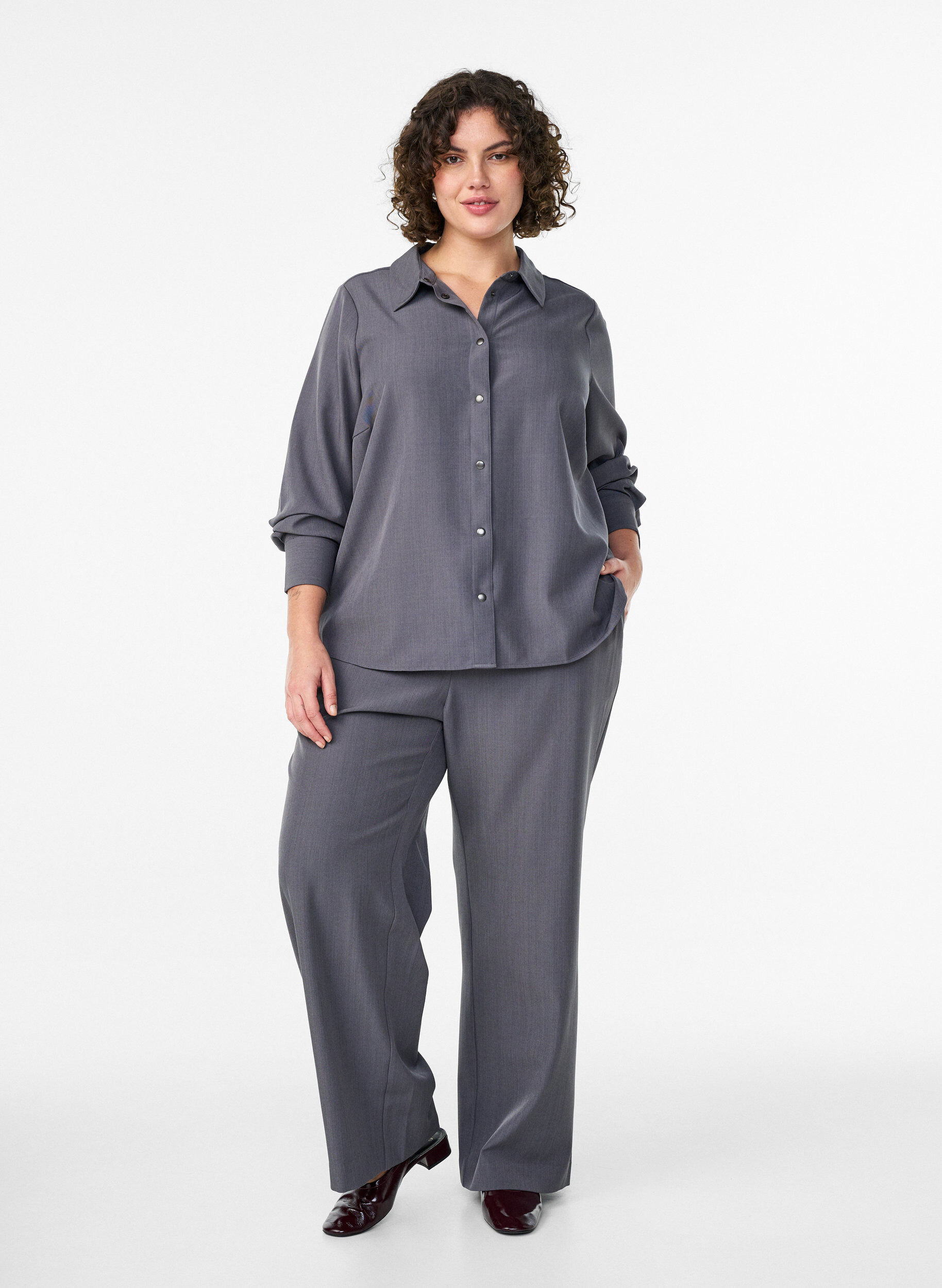 ZizziShirt met kraag en drukknopen, Grijs, Model image number 1