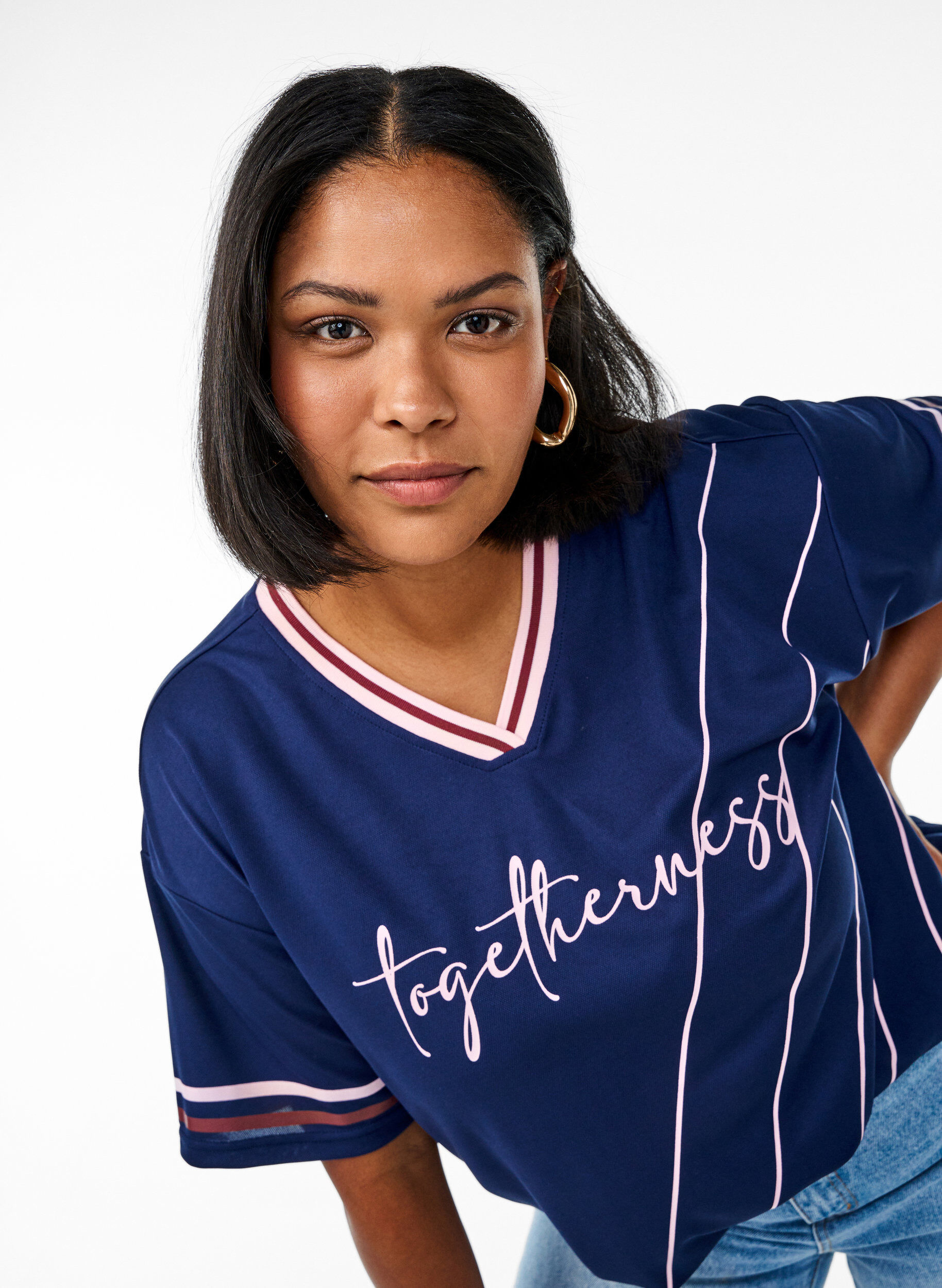 ZizziSporty T-shirt met ruiten en tekstprint, Blauw, Model image number 3