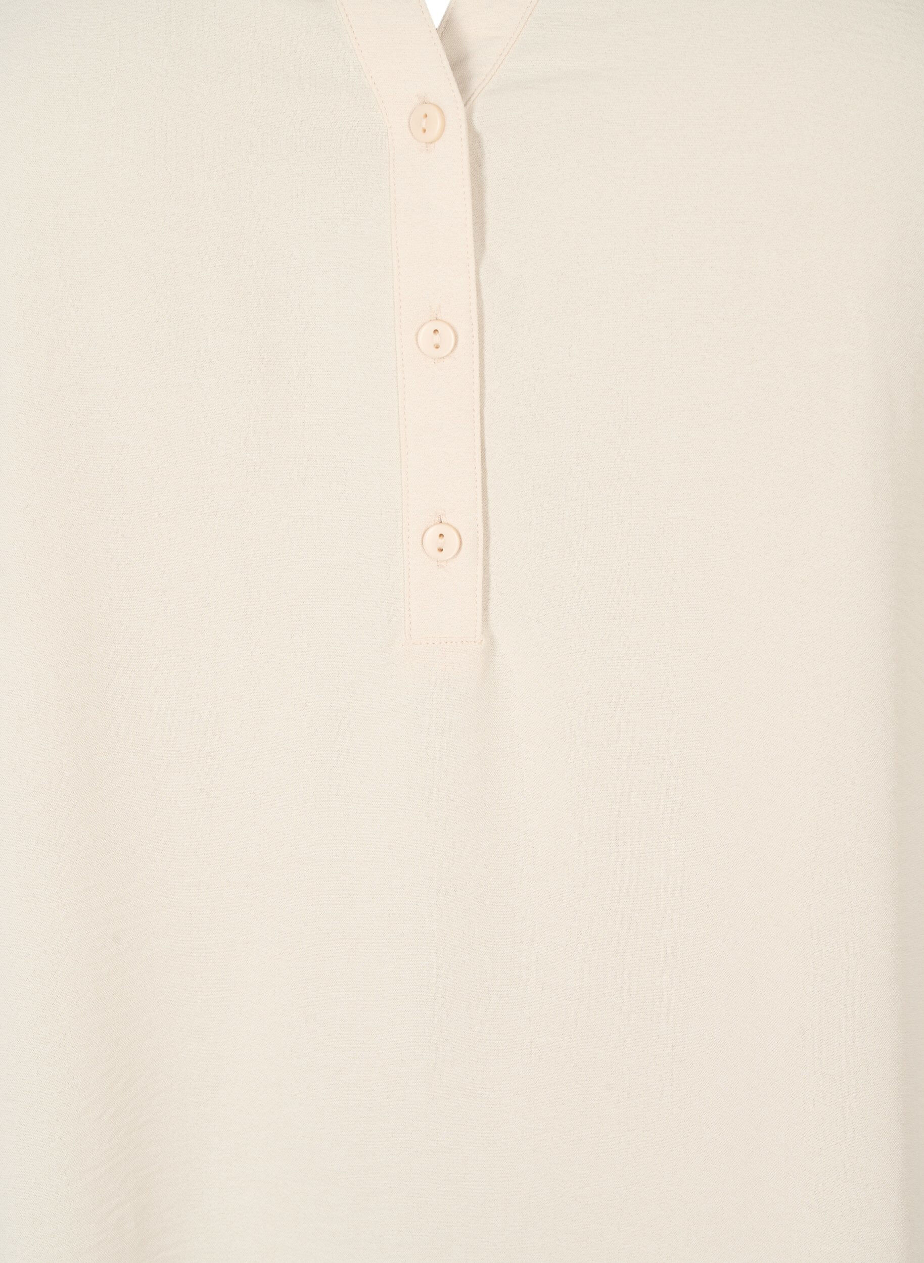 ZizziSolide effe kleur tuniek met V-hals en knoppen, Warm Off-white, Packshot image number 2