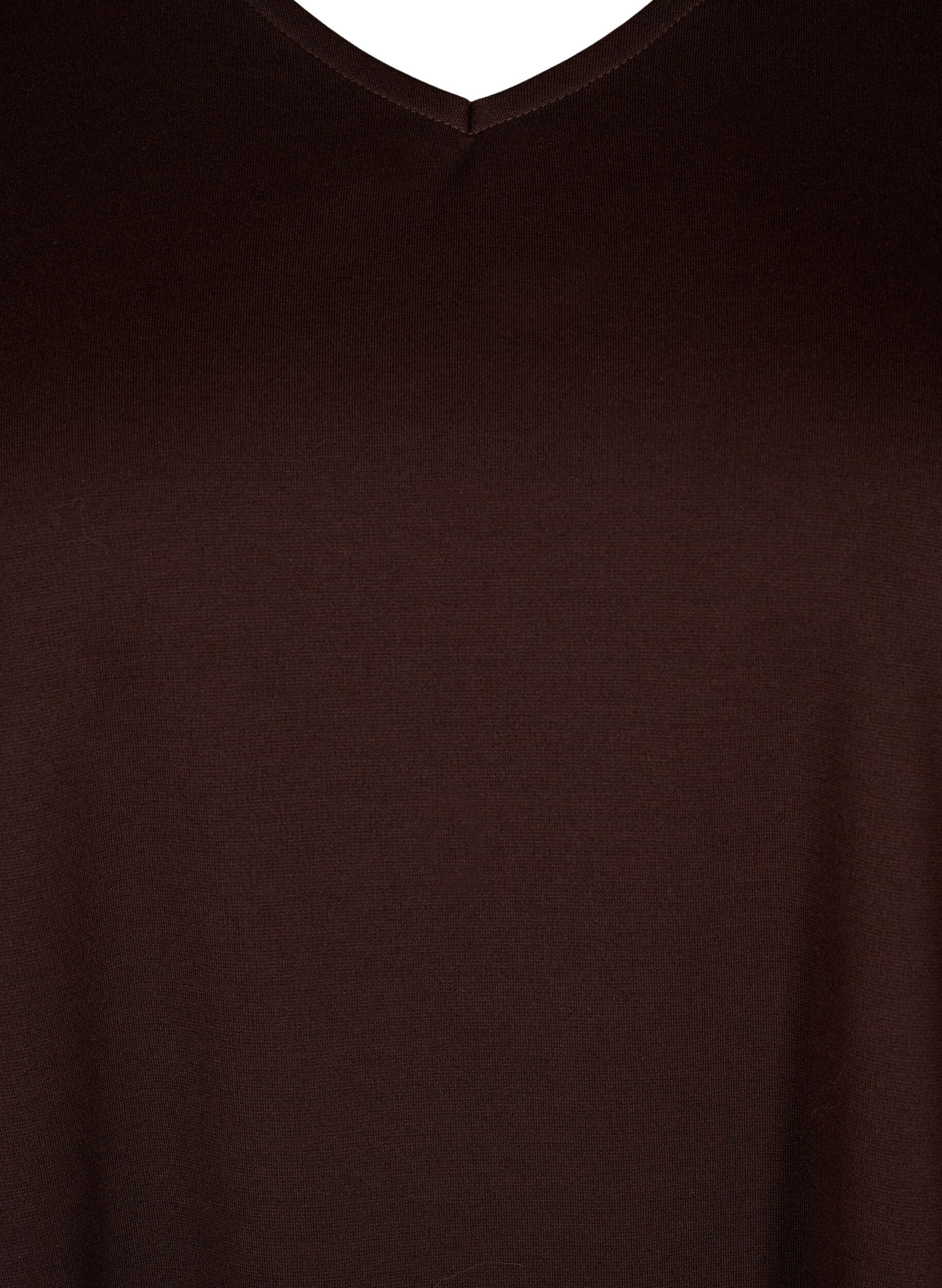 ZizziEffen jurk met v-hals en 3/4 mouwen, Coffee Bean, Packshot image number 2