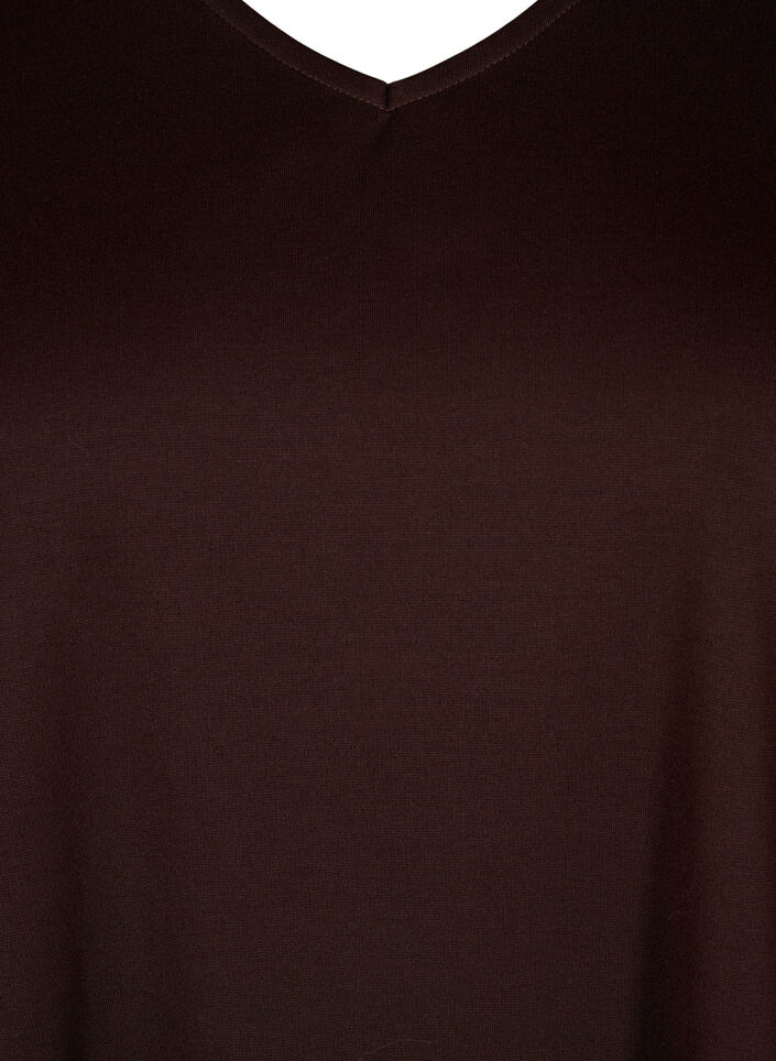 Robe de couleur unie avec coupe en V et manches 3/4, Coffee Bean, Packshot image number 2