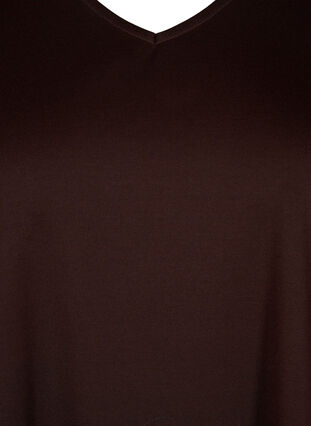 Robe de couleur unie avec coupe en V et manches 3/4, Coffee Bean, Packshot image number 2