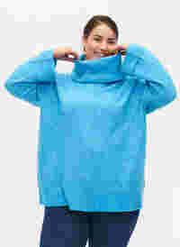 Gebreide blouse met lange mouwen en coltrui, Malibu Blue Mel., Model