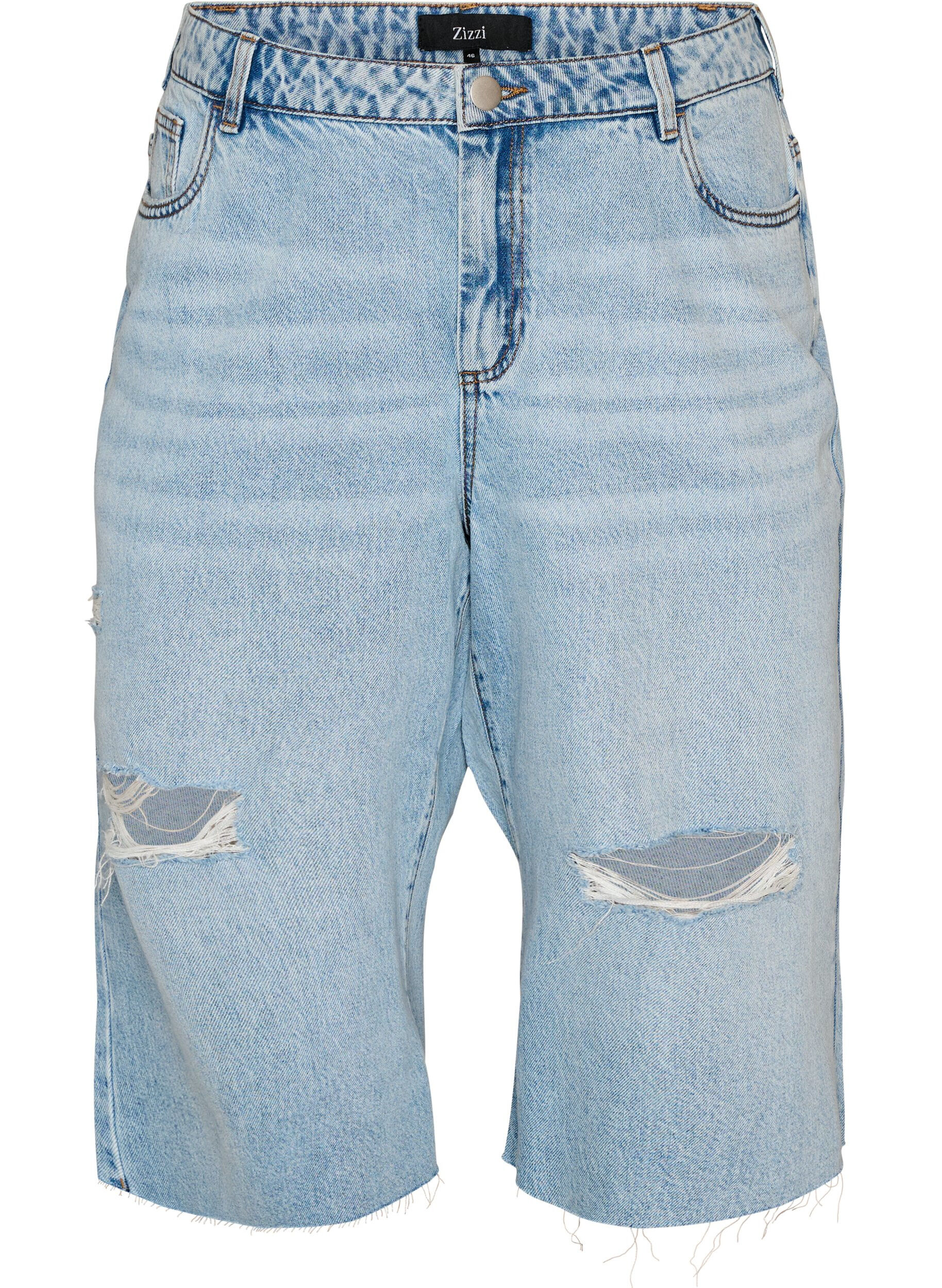 Gecropte jeans met een versleten look en rafelige randen