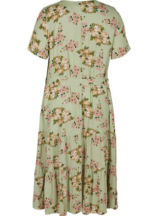 Midi-jurk met korte mouwen in viscose, Light Green April, Packshot image number 1