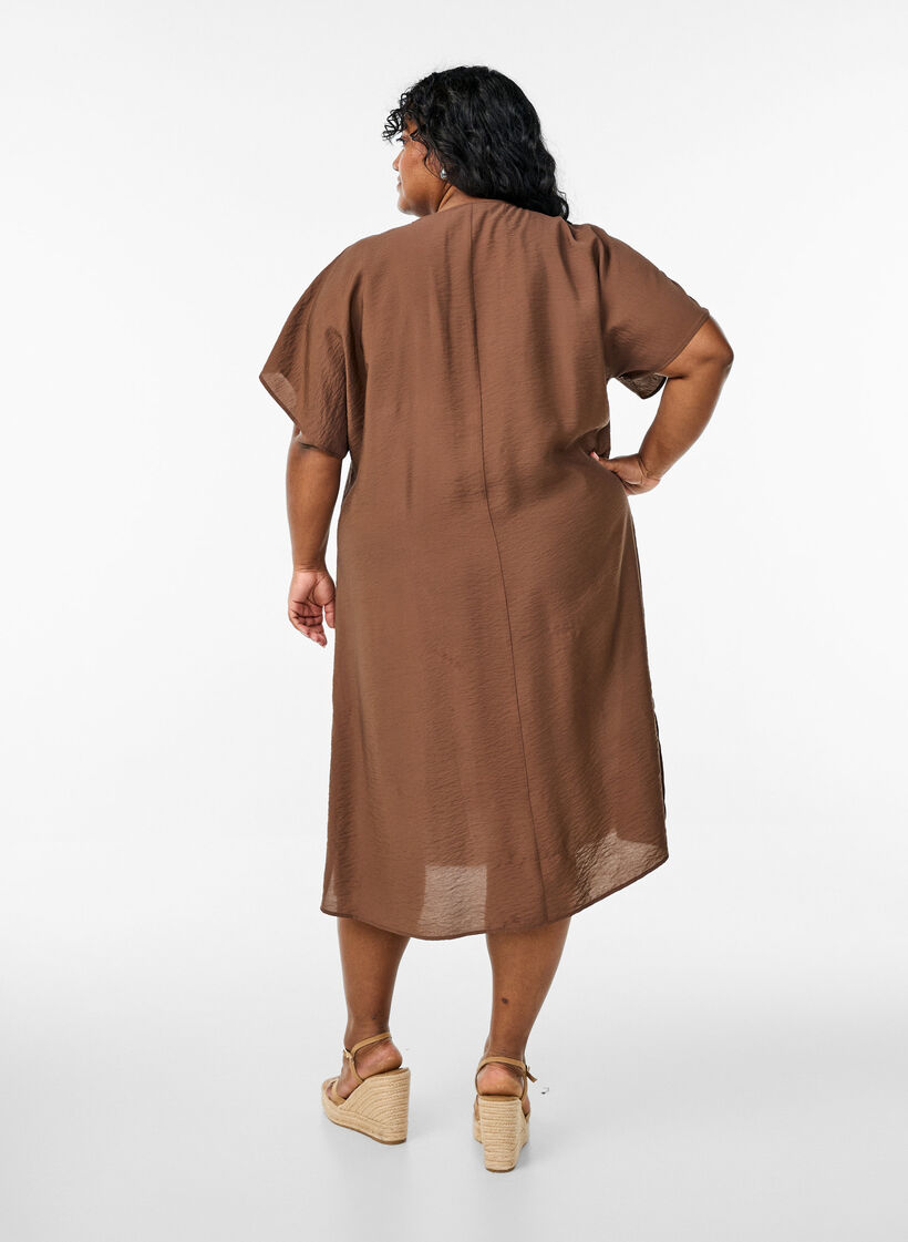 Jurk met V-hals van viscose, Bruin, Model image number 2