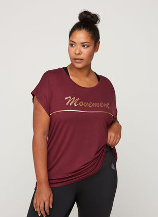 T-shirt de sport avec imprimé sur la poitrine, Tawny Port, Model image number 0