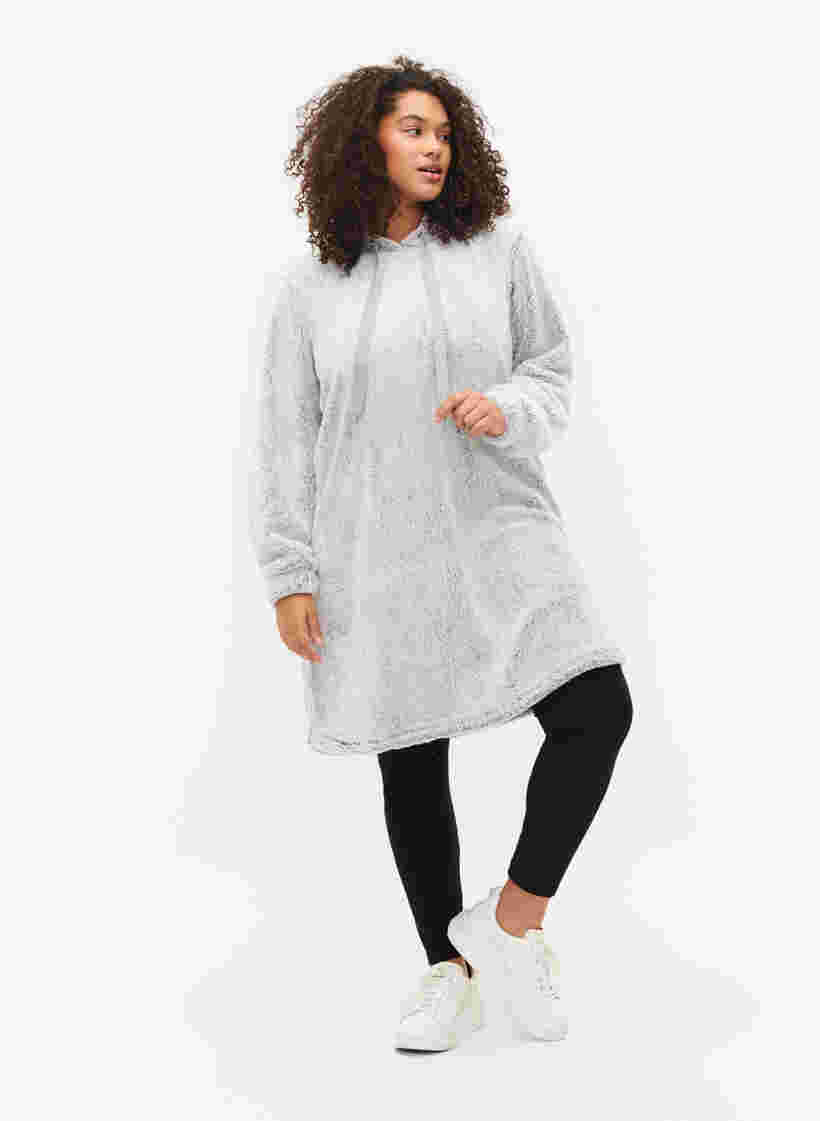 Chemise de nuit douce avec capuche, Light Grey Melange, Model image number 2