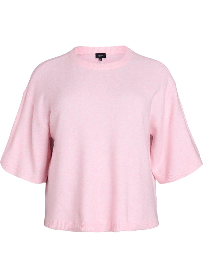 Chemisier tricot&eacute; ample &agrave; manches courtes, Rose, Packshot image number 0