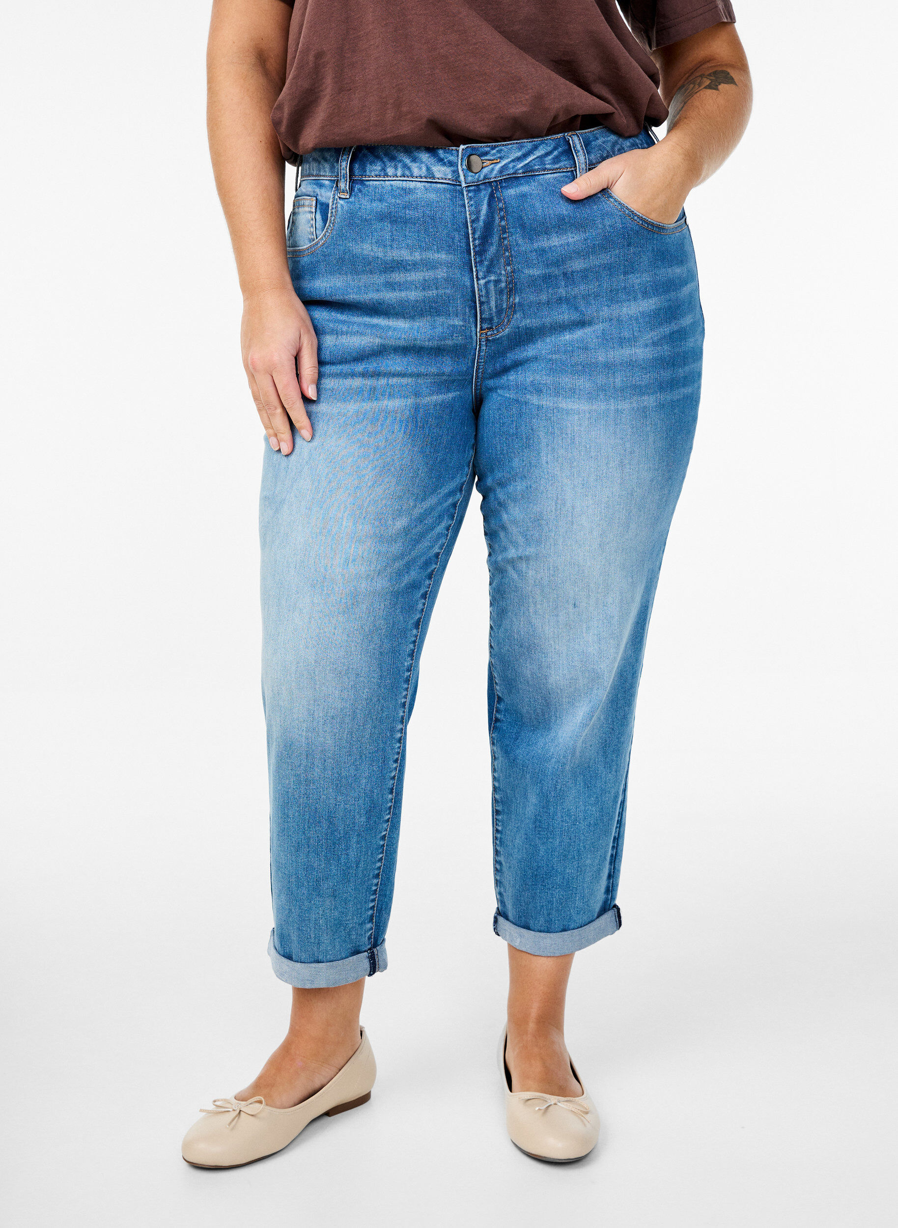 Zizzi7/8 jeans met oprolbare pijpen en hoge taille, Blauw, Model image number 2