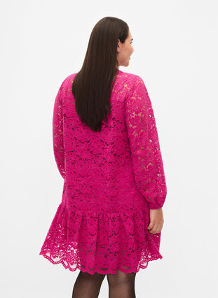 Kanten jurk met knopen en A-vorm, Festival Fuchsia, Model image number 1