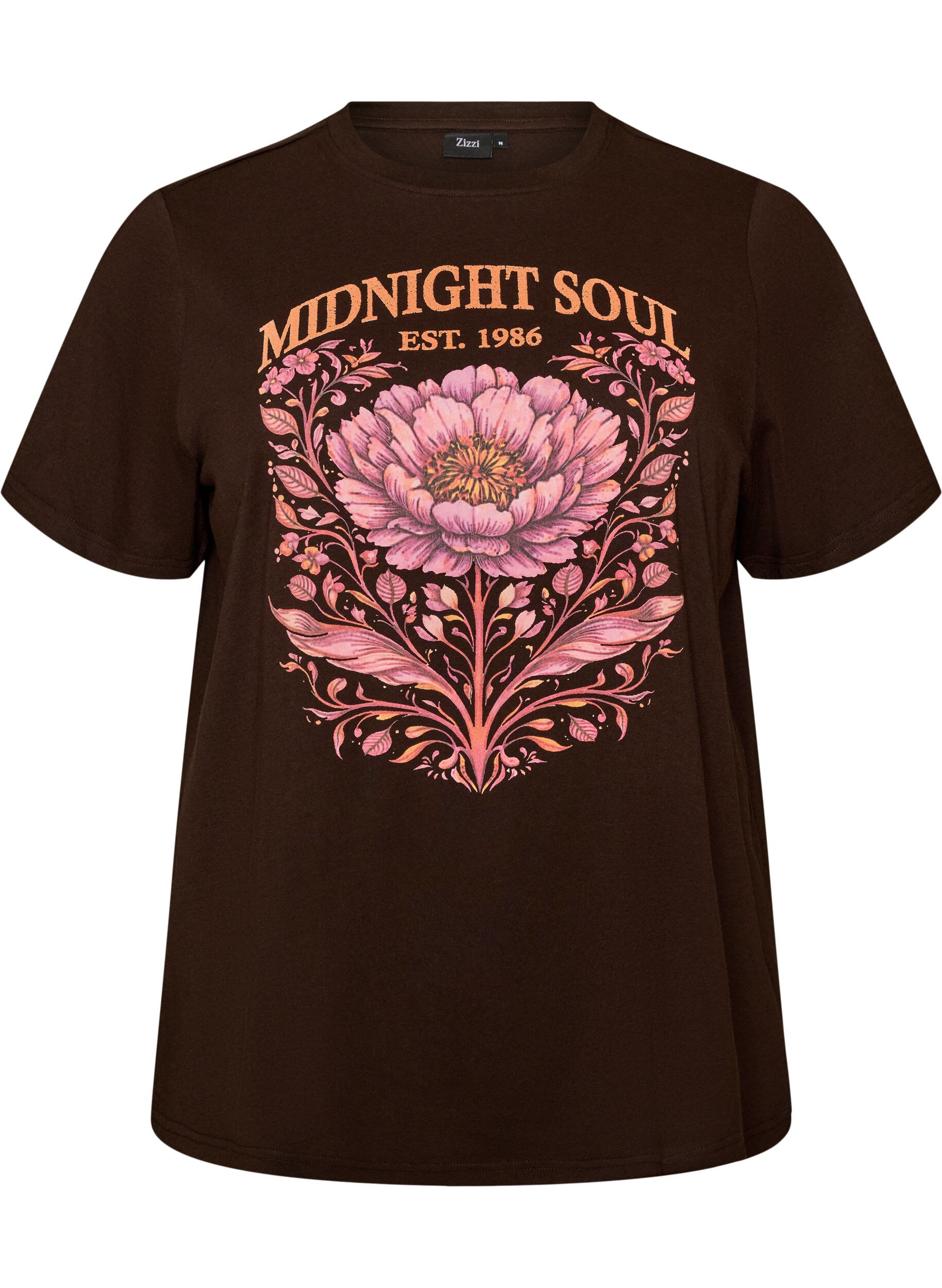 ZizziT-shirt en coton bio avec imprim&eacute; sur le devant, Marron, Packshot image number 0