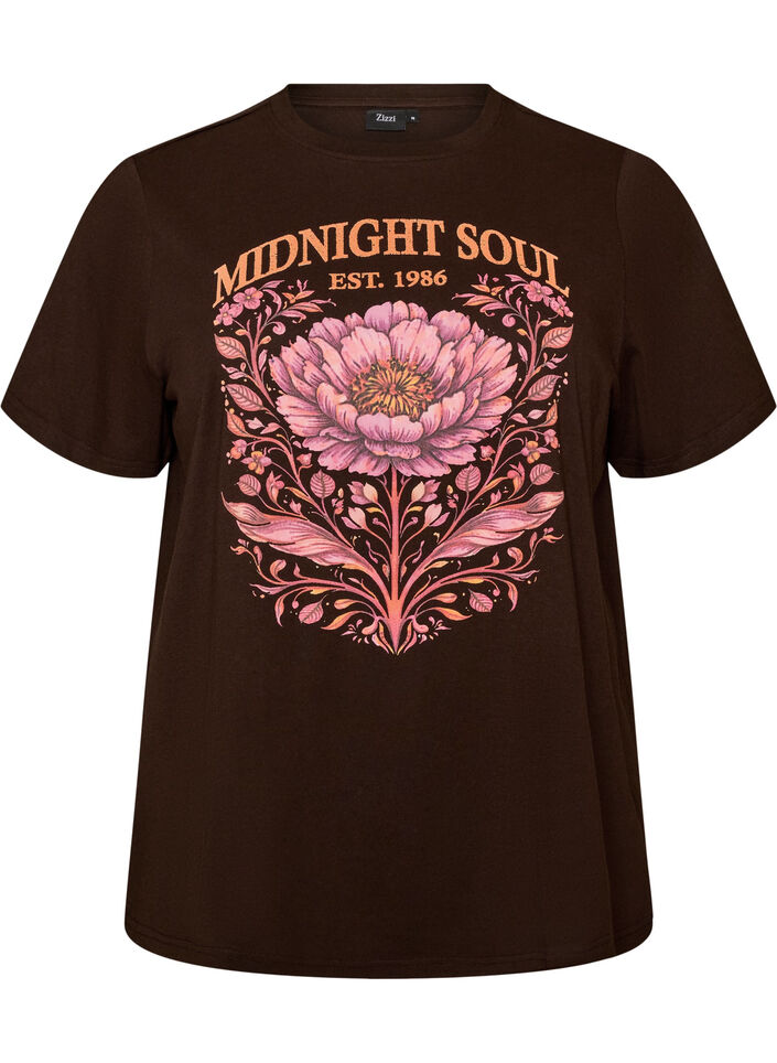 T-shirt en coton bio avec imprim&eacute; sur le devant, Marron, Packshot image number 0