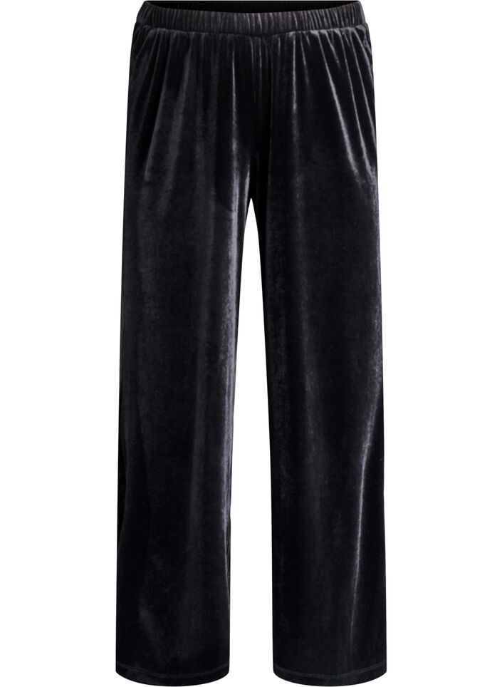 Pantalon en velours à taille haute et coupe ample, Noir, Packshot