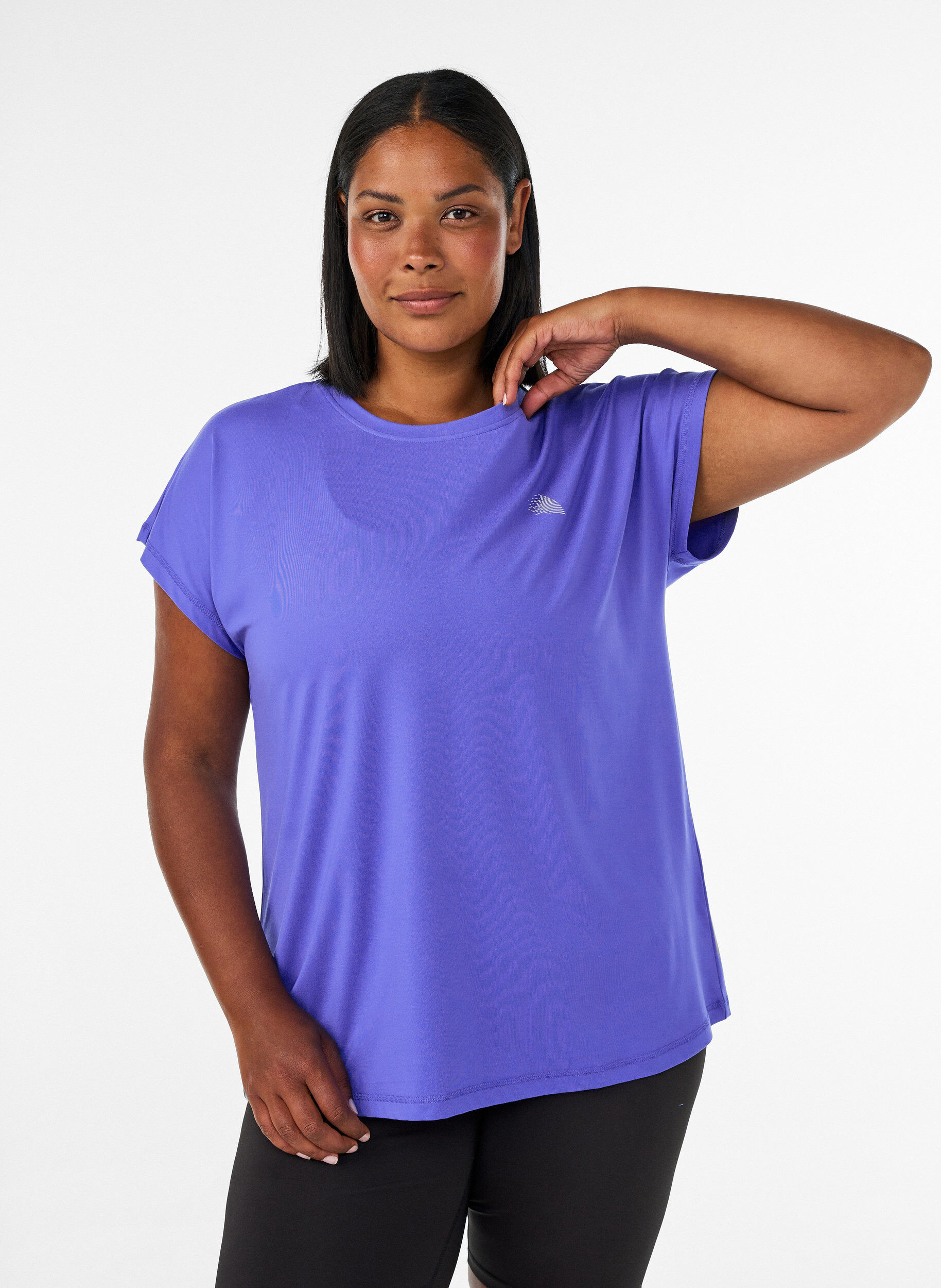 T-shirt de sport couleur unie, Bleu, Model