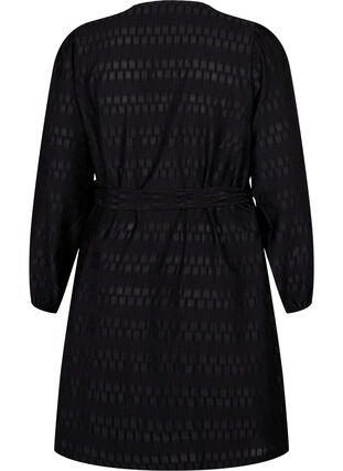Robe portefeuille à manches longues et motif texturé, Black, Packshot image number 1