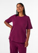Blouse met een textuur met ellebooglengte mouwen, Rood, Model image number 0