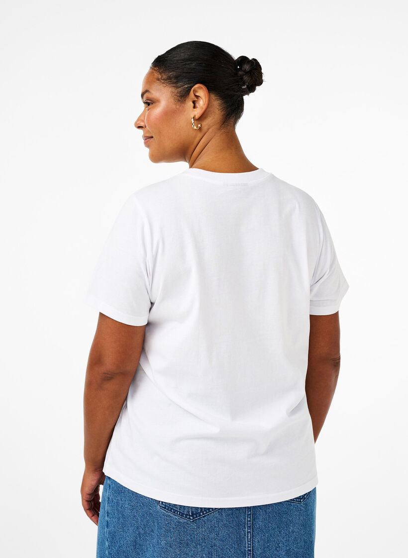 Basic katoenen T-shirt met ronde hals, Wit, Model